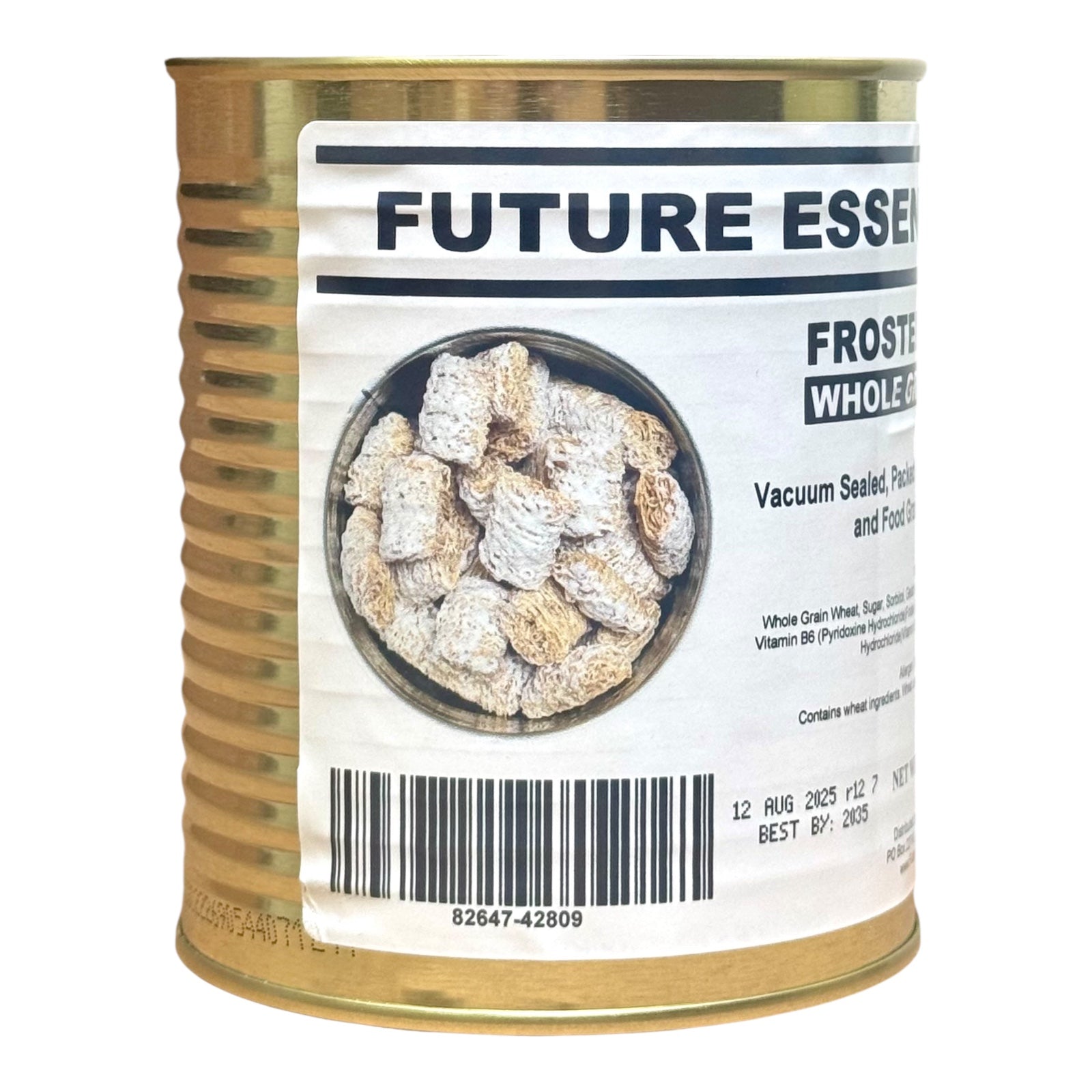 Future Essentials. Whole Grain Frosted Wheats Cereal. #2.5 Can