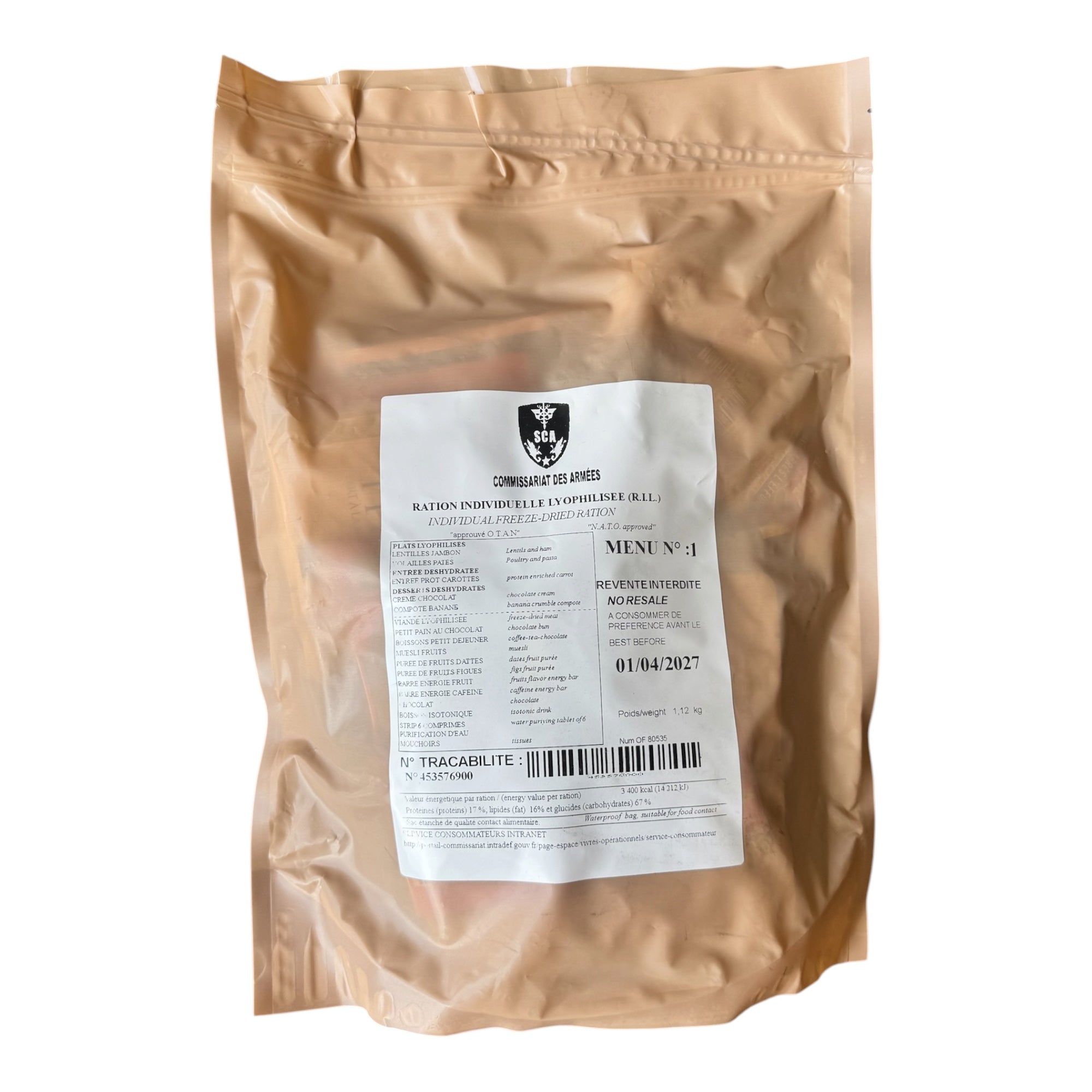 French Armed Forces 24-HOUR Cold Climate Ration Pack (RIL) – Freeze Dried French MRE (Brown Waterproof Bag)