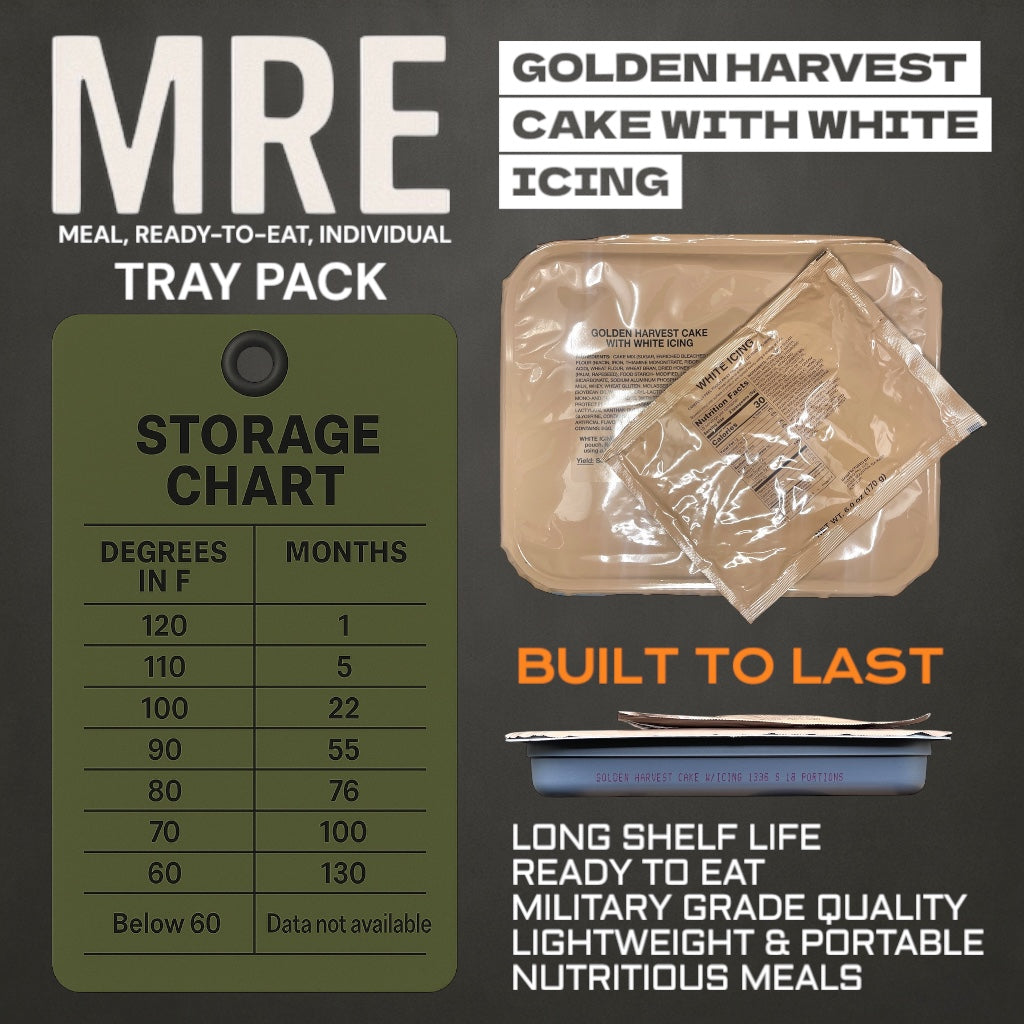 Military MRE Tray Pack, Golden Harvest Cake, Ready to Eat (UGR Component)
