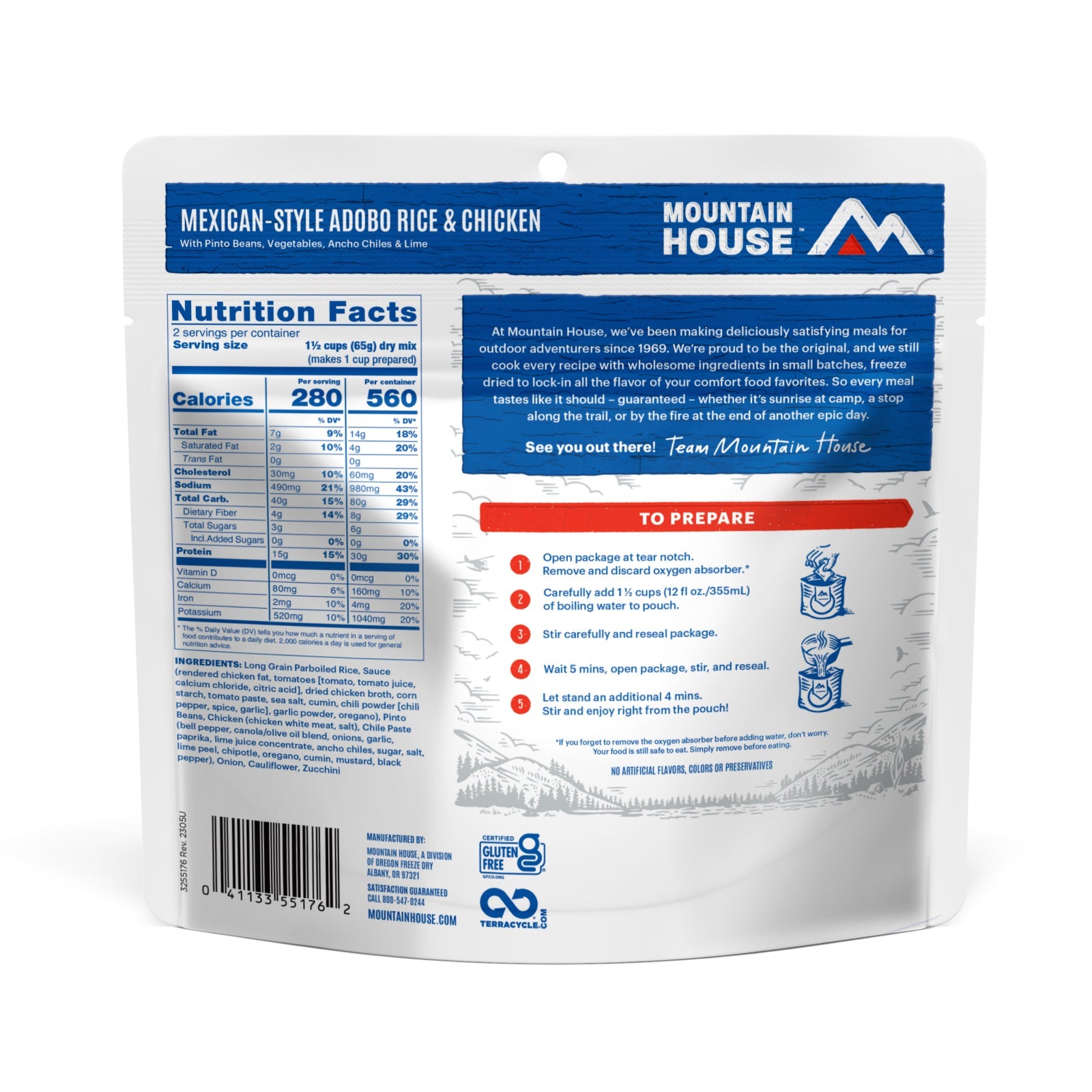 Mexican Style Adobo Rice & Chicken, Freeze Dried, Mountain House