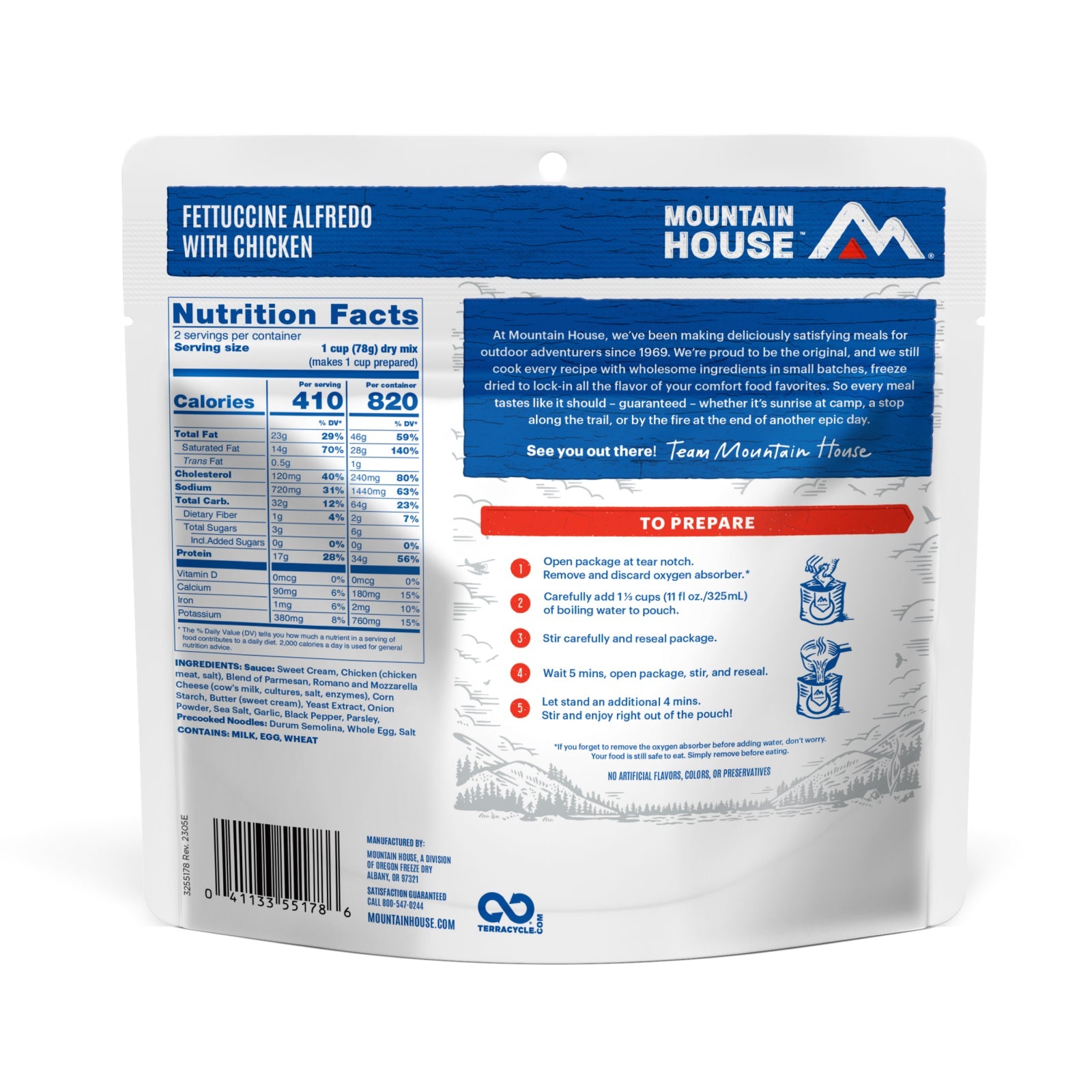 Freeze Dried Fettuccine Alfredo with Chicken, by Mountain House