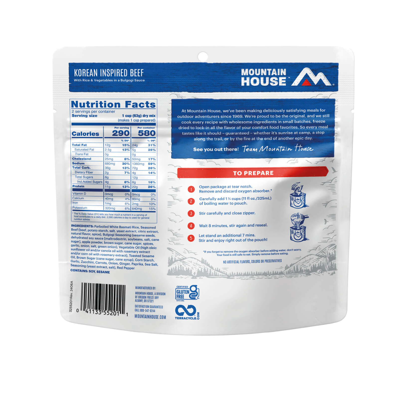 Freeze Dried Korean Inspired Beef with Rice & Vegetables in Bulgogi Sauce, by Mountain House