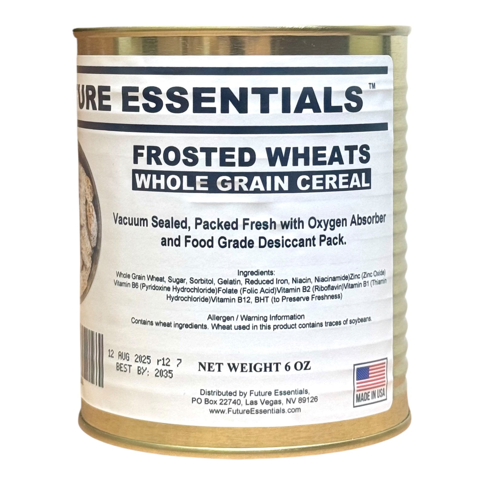 Future Essentials. Whole Grain Frosted Wheats Cereal. #2.5 Can