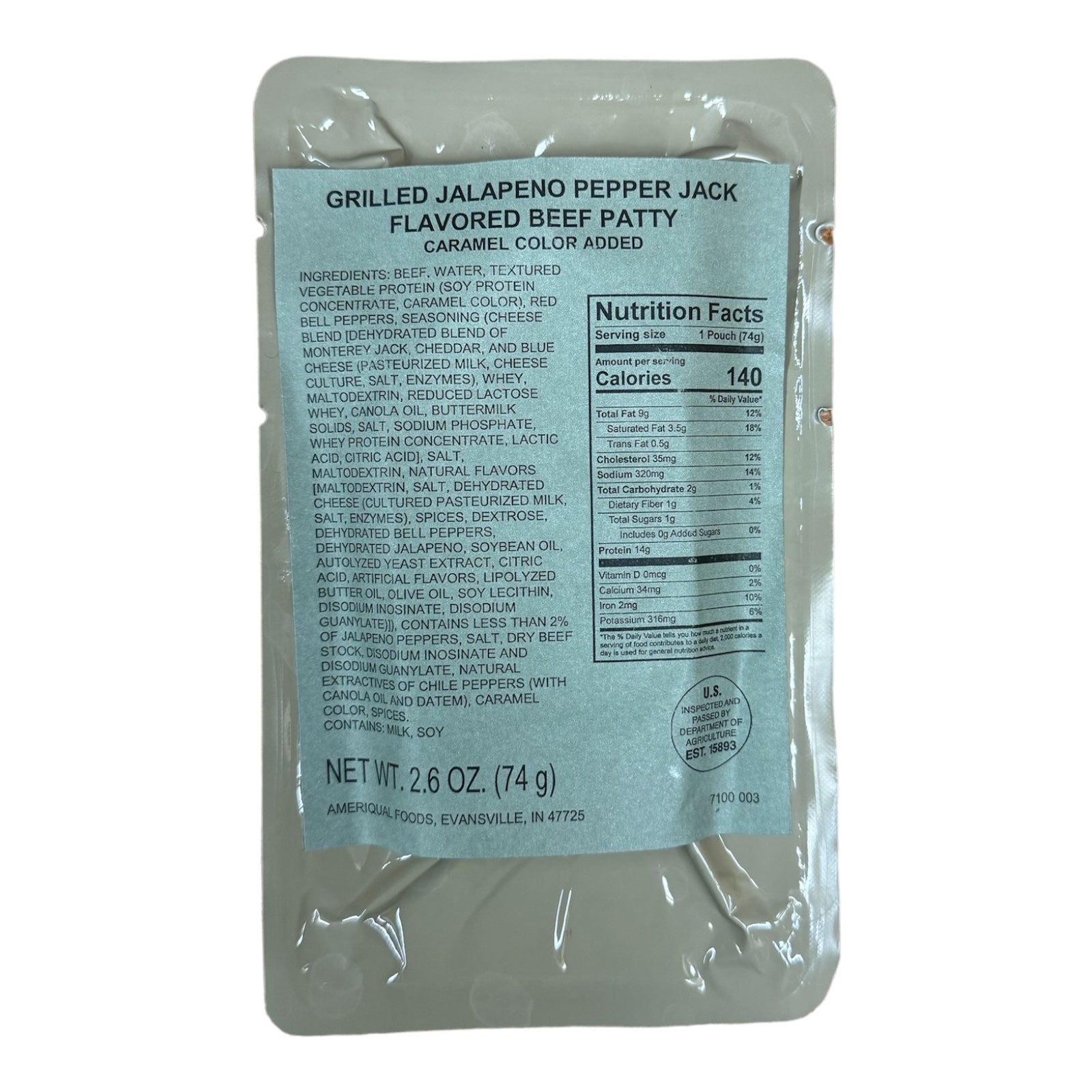 BULK MRE Entree - 72 packs of Grilled Jalapeno Pepper Jack Flavored Beef Patty