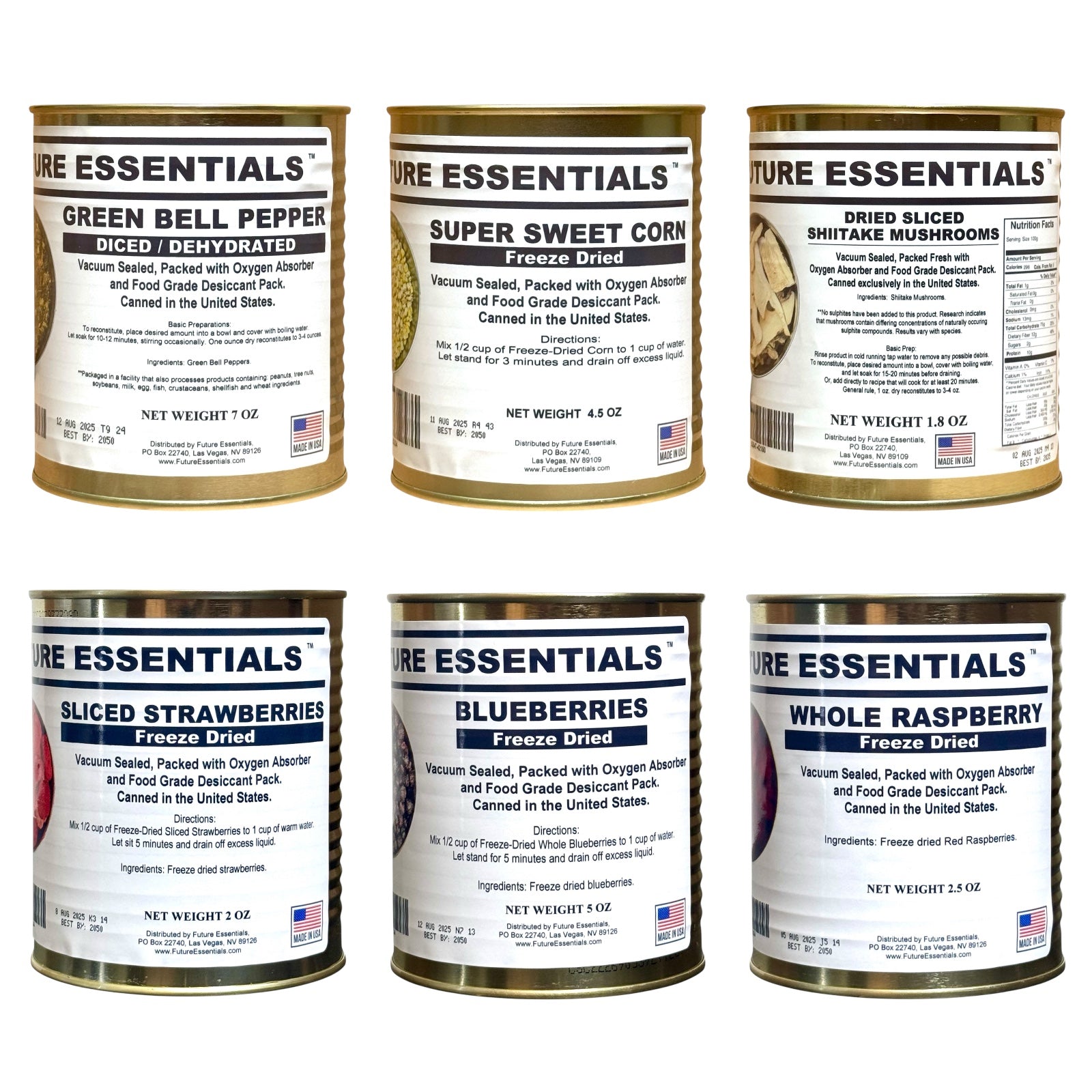 Sample Pack (6 Cans) of Future Essentials Freeze Dried Fruits and Vegetables