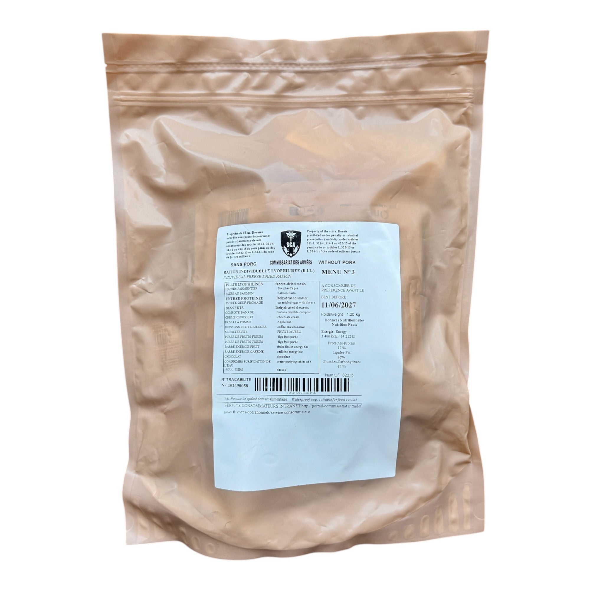 French Armed Forces 24-HOUR Cold Climate Ration Pack (RIL) – Freeze Dried French MRE (Brown Waterproof Bag)