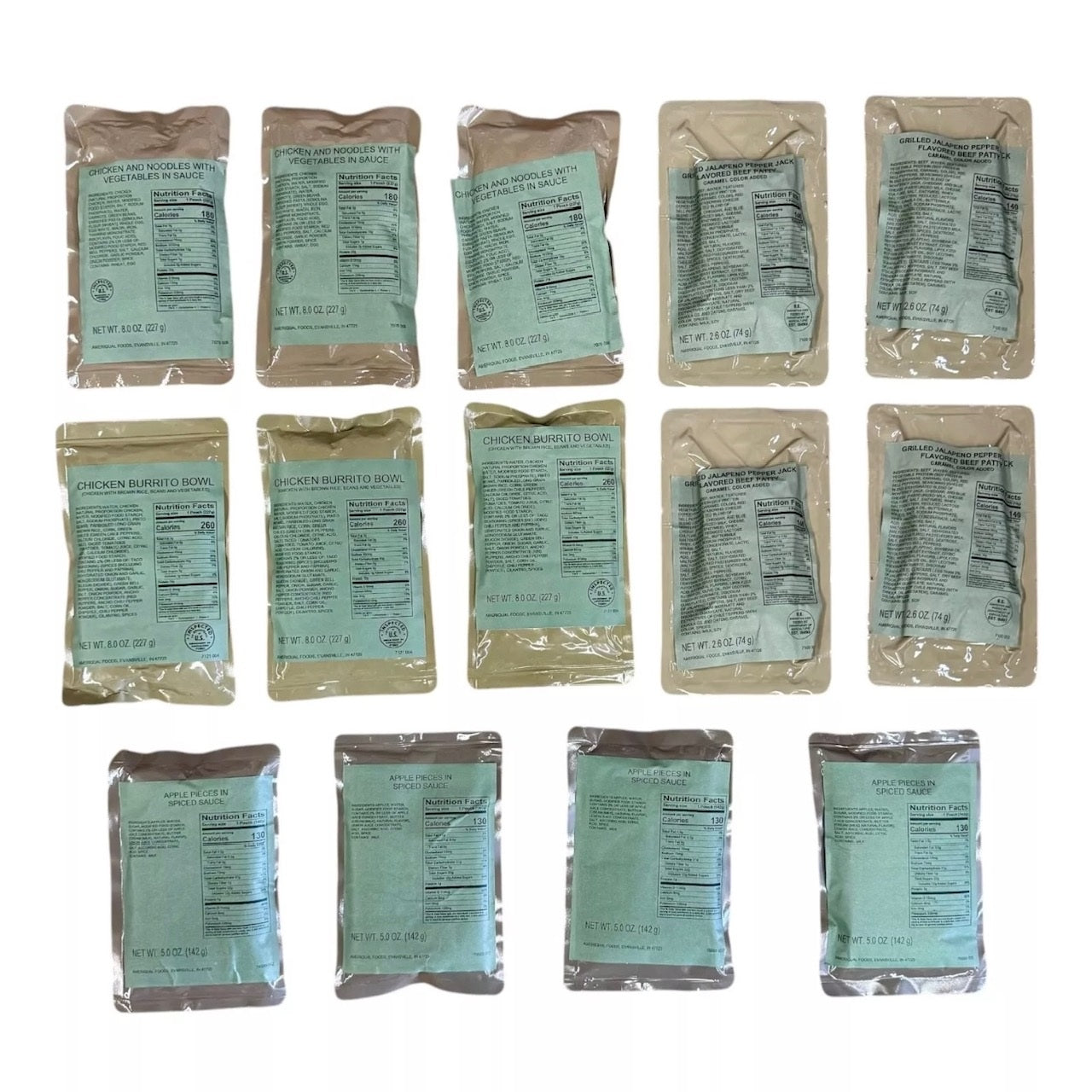Lot of 14 Military MRE components (2022/2023 Production), Entrees & Sides Variety #1115