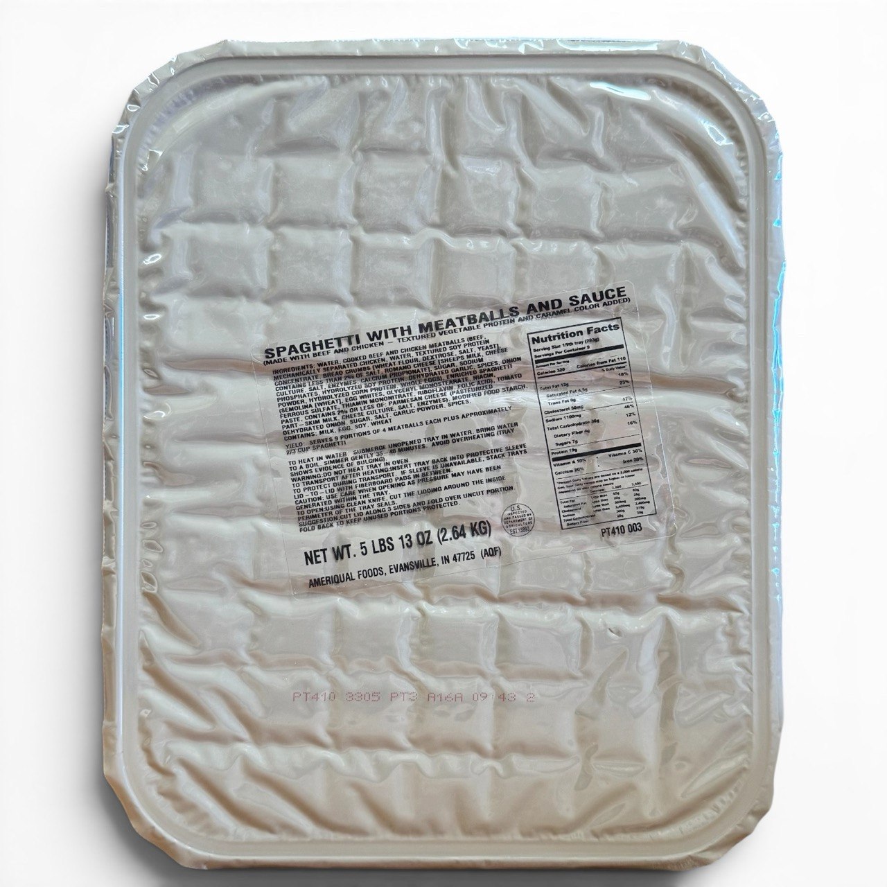 Military MRE Tray Pack, Spaghetti and Meatballs, Ready to Eat (UGR Component)