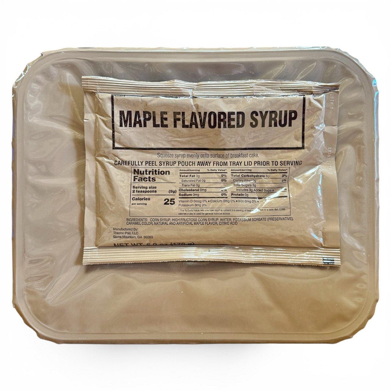 Military MRE Tray Pack, Breakfast Cake with Maple Syrup, Ready to Eat (UGR Component)