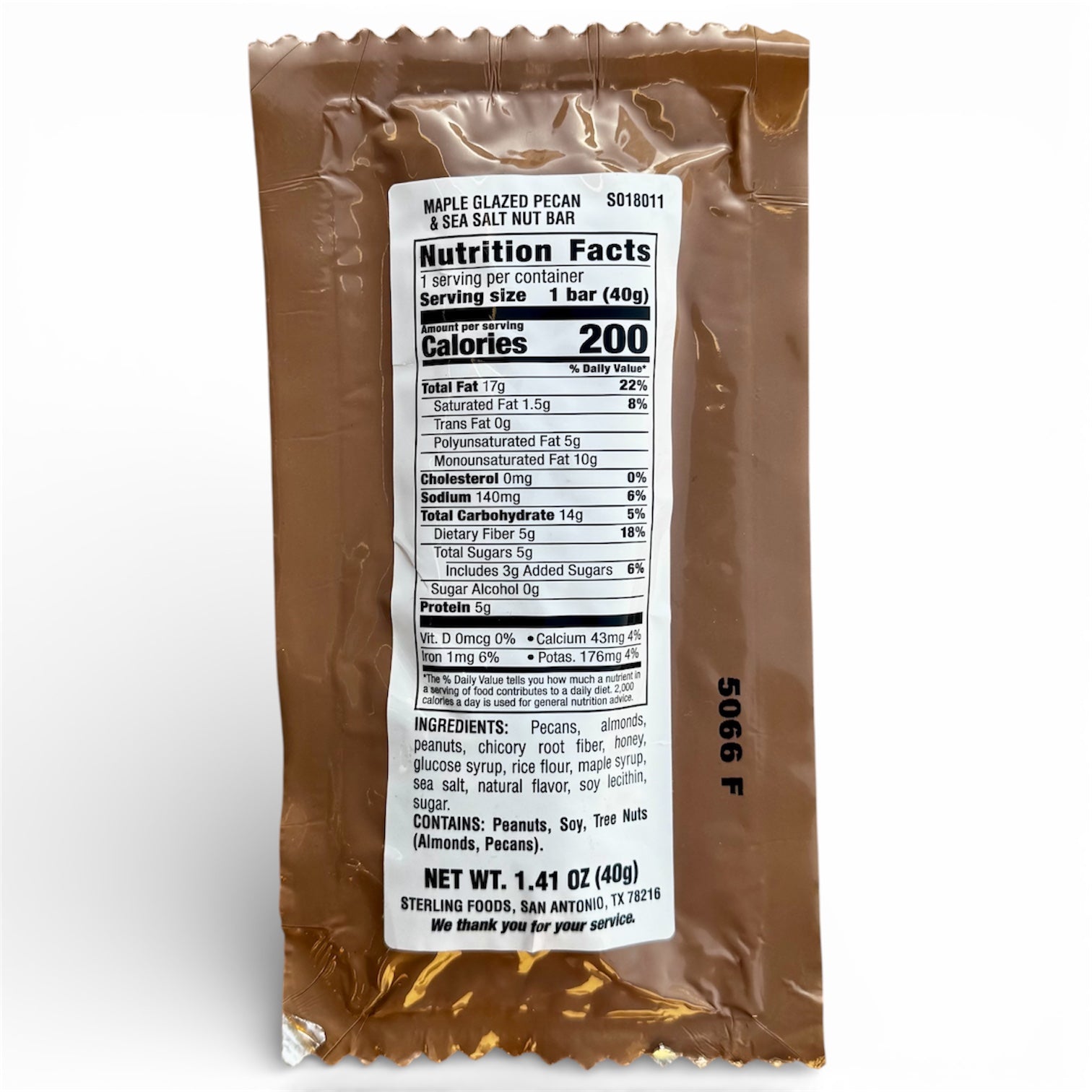 MRE Snack - Maple Glazed Pecan and Sea Salt Nut Bar (Trans Fat Free)