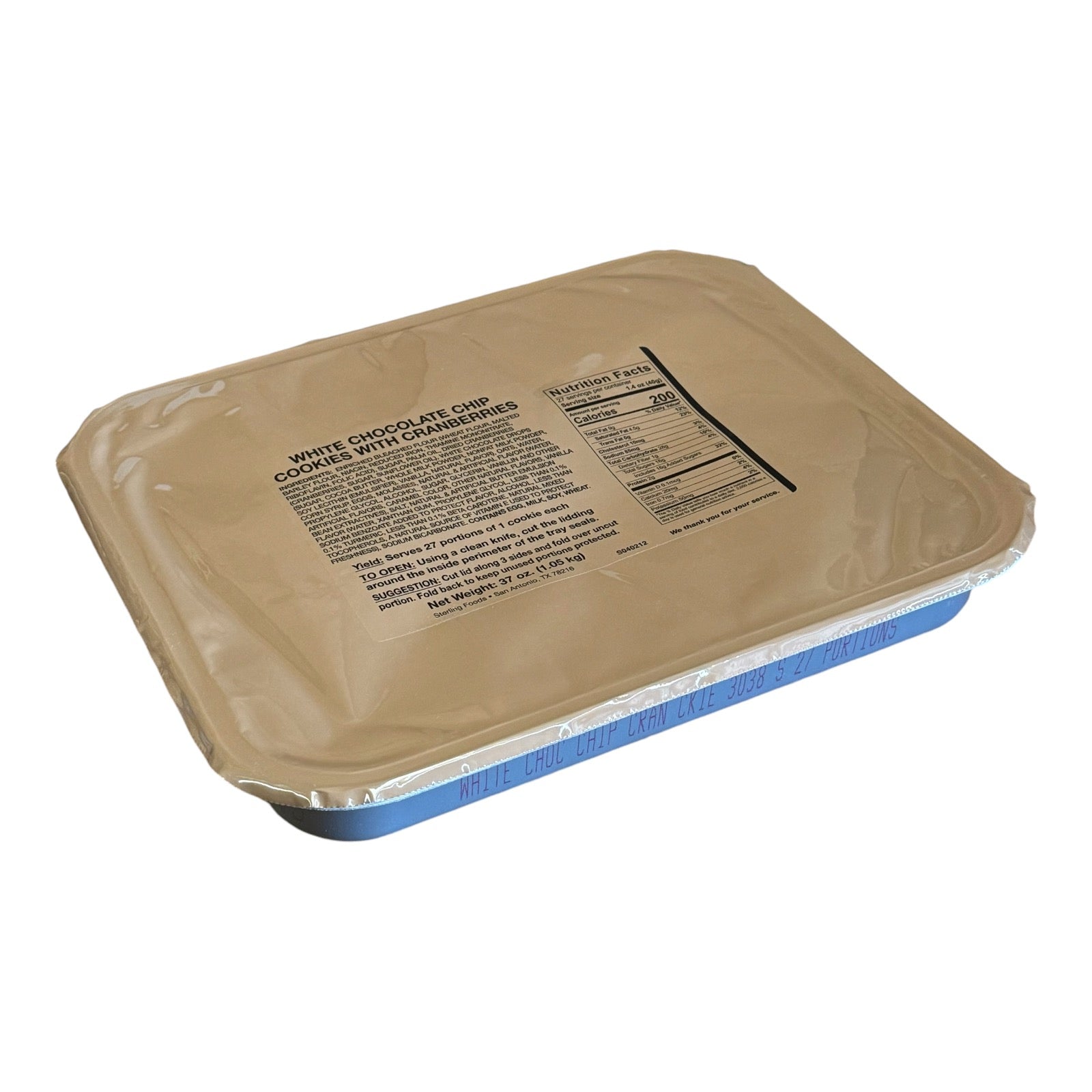 Military MRE Tray Pack, White Chocolate Chip Cookies with Cranberries, Ready to Eat (UGR Component)