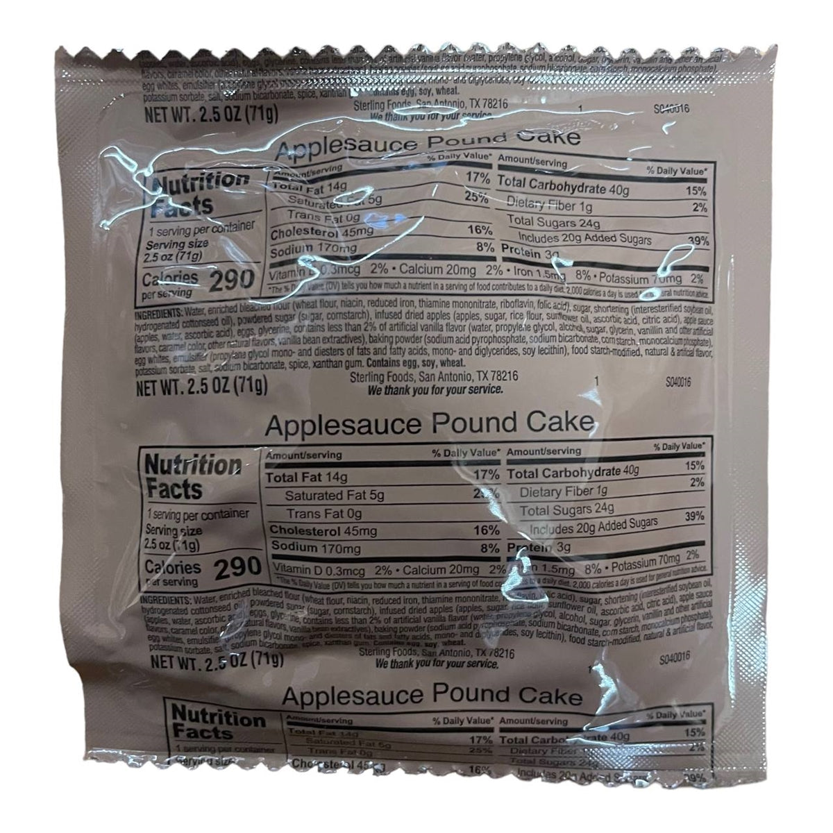 BULK MRE Dessert - 100 packs of Applesauce Pound Cake (Trans Fat Free)