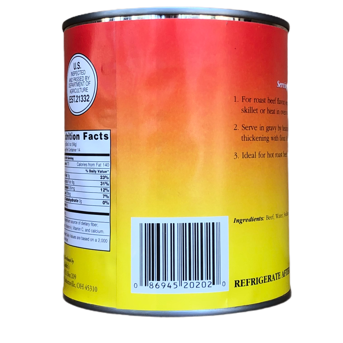 SINGLE CAN (28 oz) of Yoder's fresh REAL Canned Beef Chunks