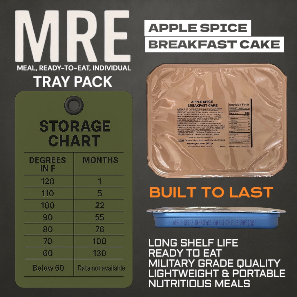 Military MRE Tray Pack, Apple Spice Breakfast Cake, Ready to Eat (UGR Component)
