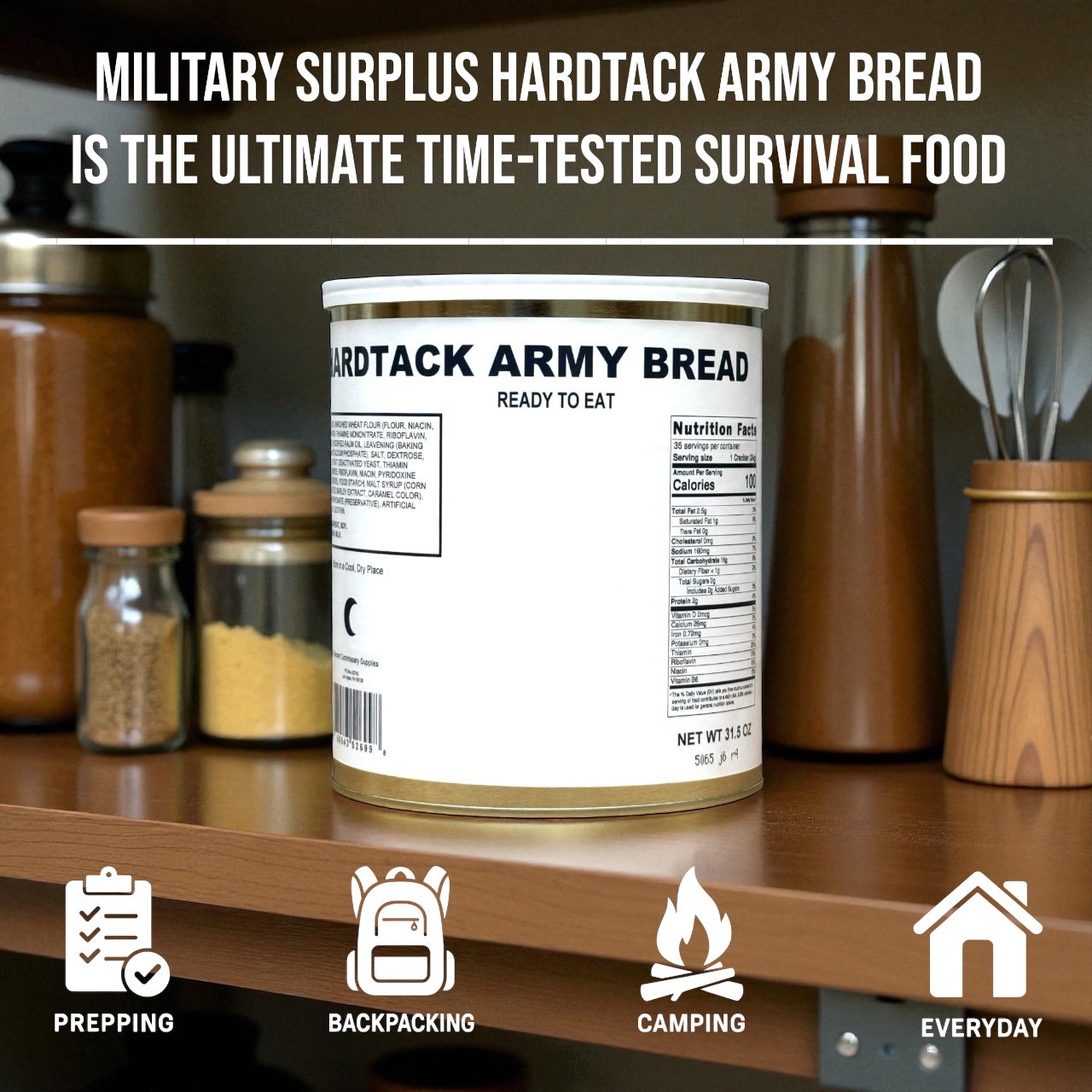 Military Surplus Hardtack Army Bread, Ready to Eat (#10 Can)