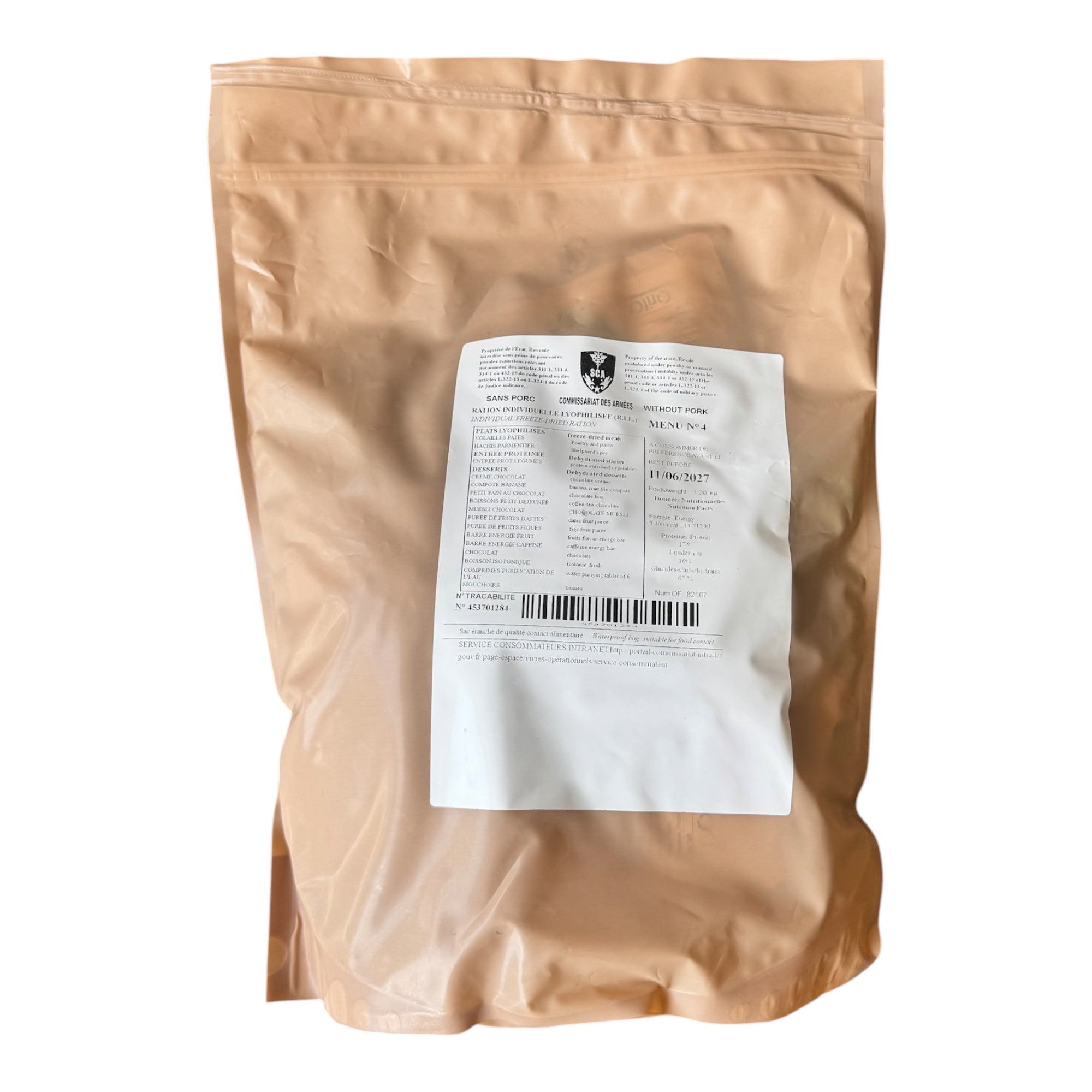 French Armed Forces 24-HOUR Cold Climate Ration Pack (RIL) – Freeze Dried French MRE (Brown Waterproof Bag)