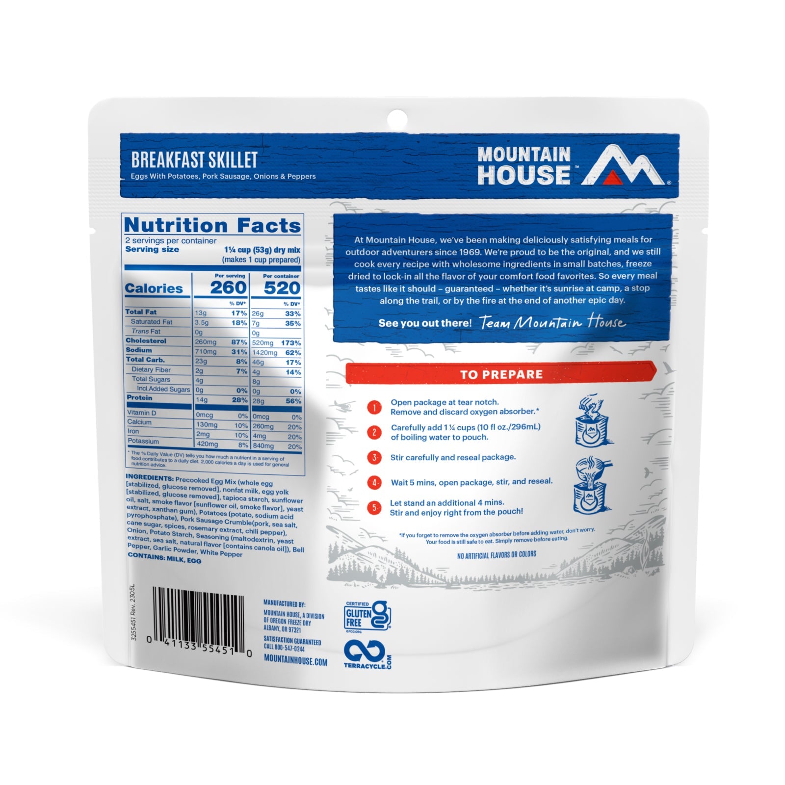 Breakfast Skillet (Eggs, Potatoes, Pork Sausage, Onions & Peppers), Freeze Dried by Mountain House