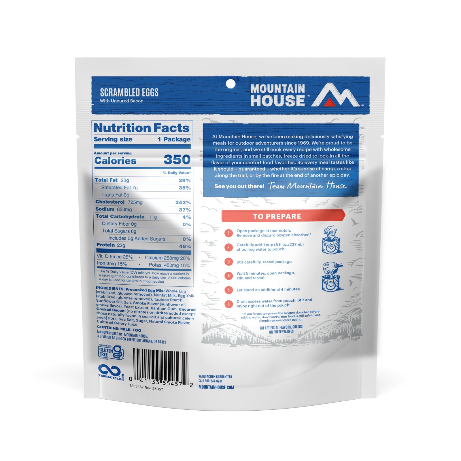 Scrambled Eggs with Uncured Bacon, Freeze Dried by Mountain House