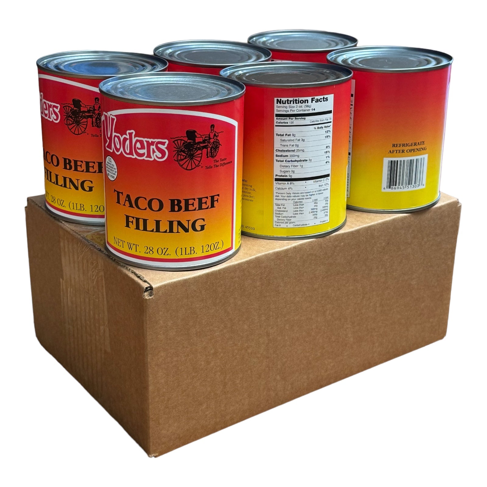 Half Case (6 Cans) of Yoder's fresh REAL Canned Taco Beef Filling