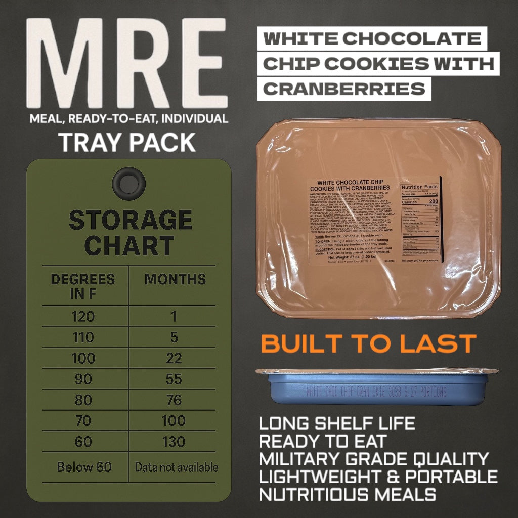 Military MRE Tray Pack, White Chocolate Chip Cookies with Cranberries, Ready to Eat (UGR Component)