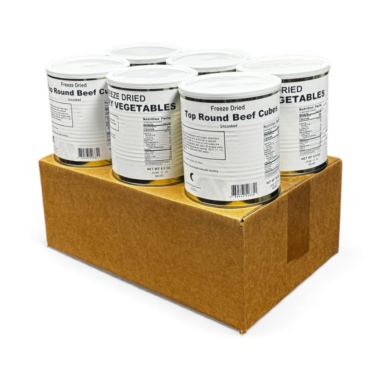 Full Case Military Surplus Stir Fry Beef Combo – 6 Cans Total (2 Freeze Dried Beef Cubes + 4 Freeze Dried Stir Fry Vegetables)