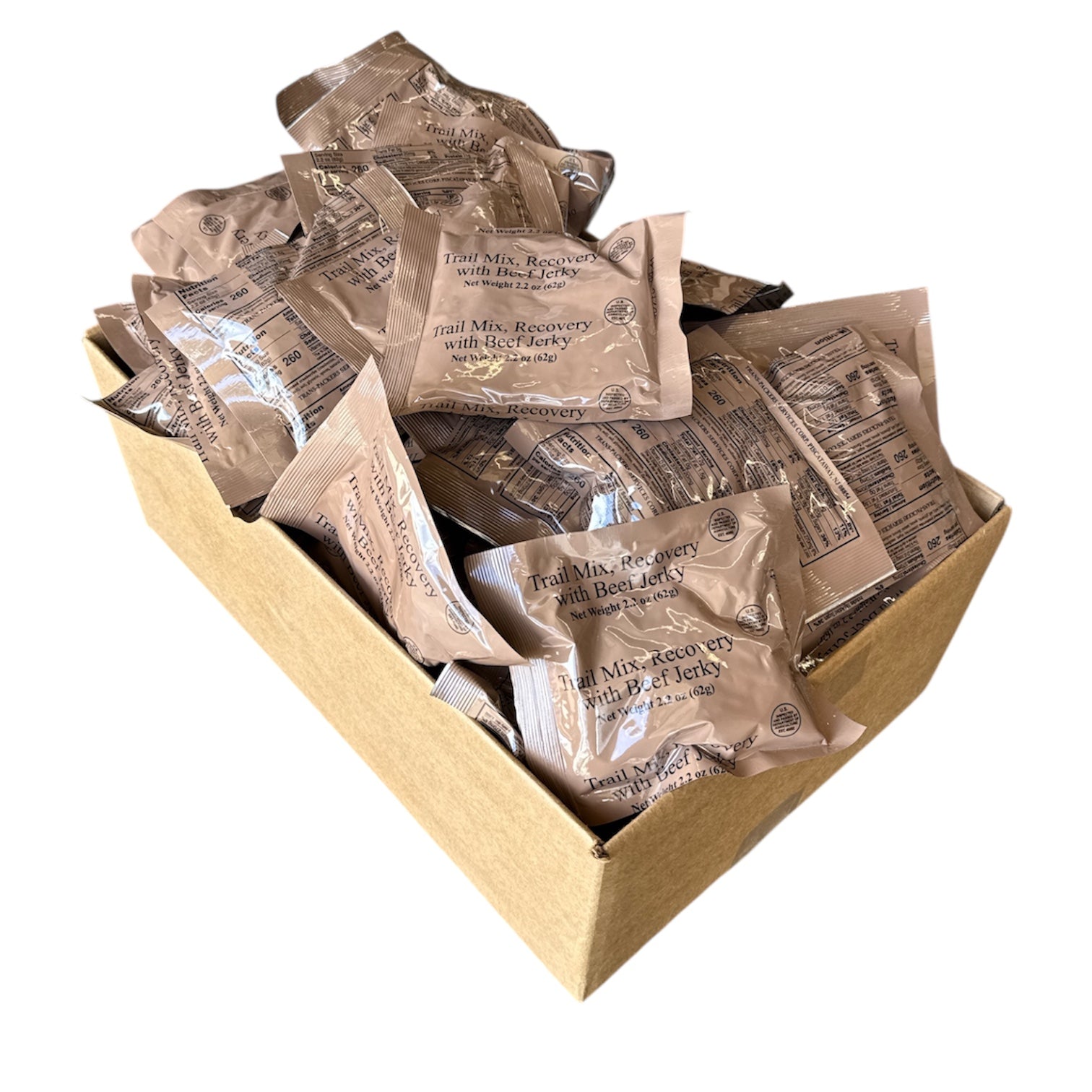BULK MRE Snack - 100 Pack of Recovery Trail Mix with Beef Jerky (Trans Fat Free)
