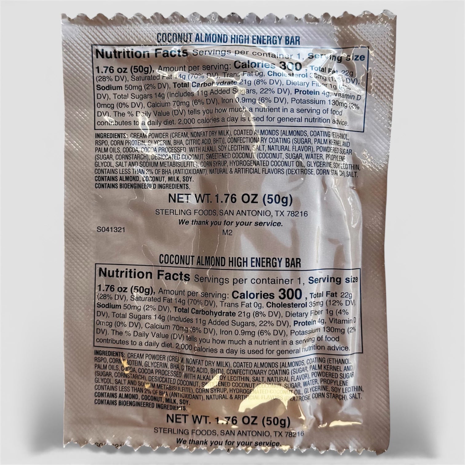 MRE Snack - Coconut Almond High Energy Bar (Trans Fat Free)