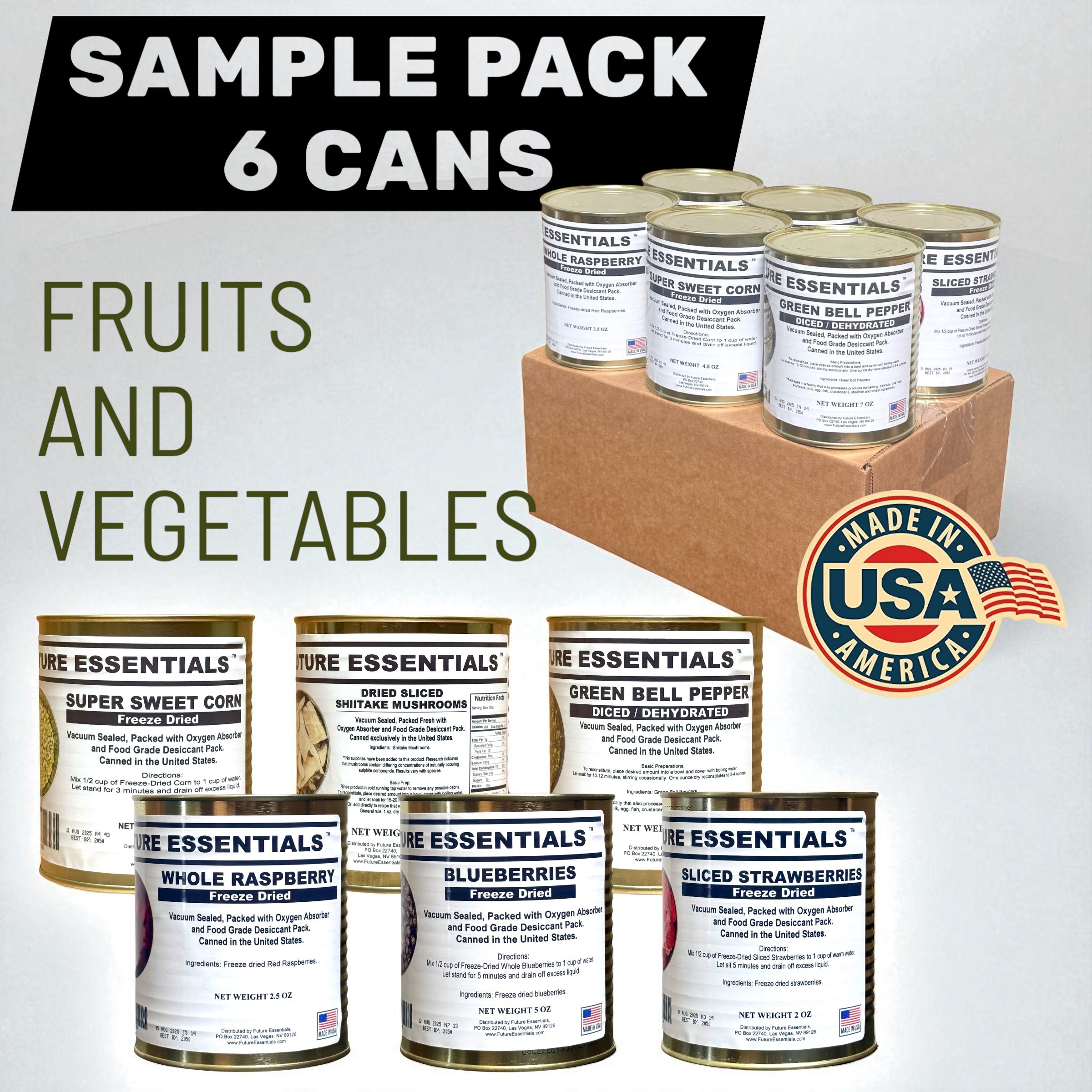 Sample Pack (6 Cans) of Future Essentials Freeze Dried Fruits and Vegetables