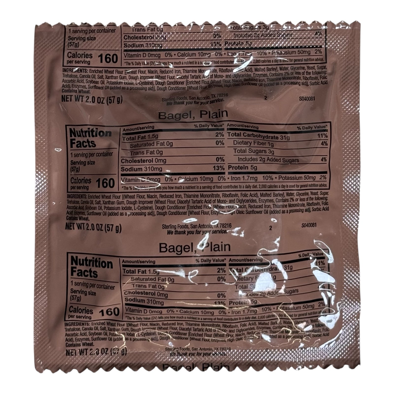 MRE Bread - Plain Bagel (Trans Fat Free)