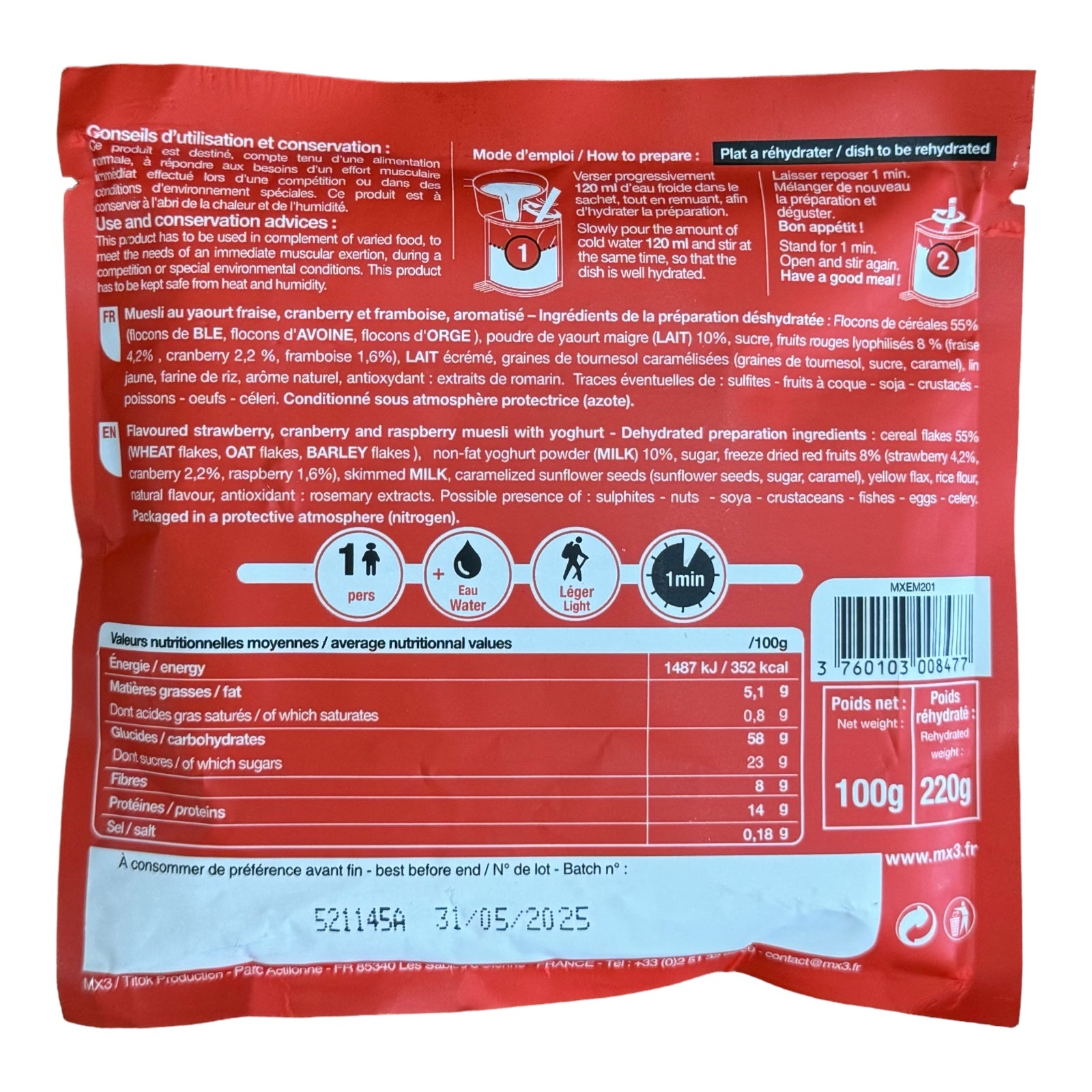 French Military MRE (RCIR) Component - Breakfast Muesli (variety of flavors)