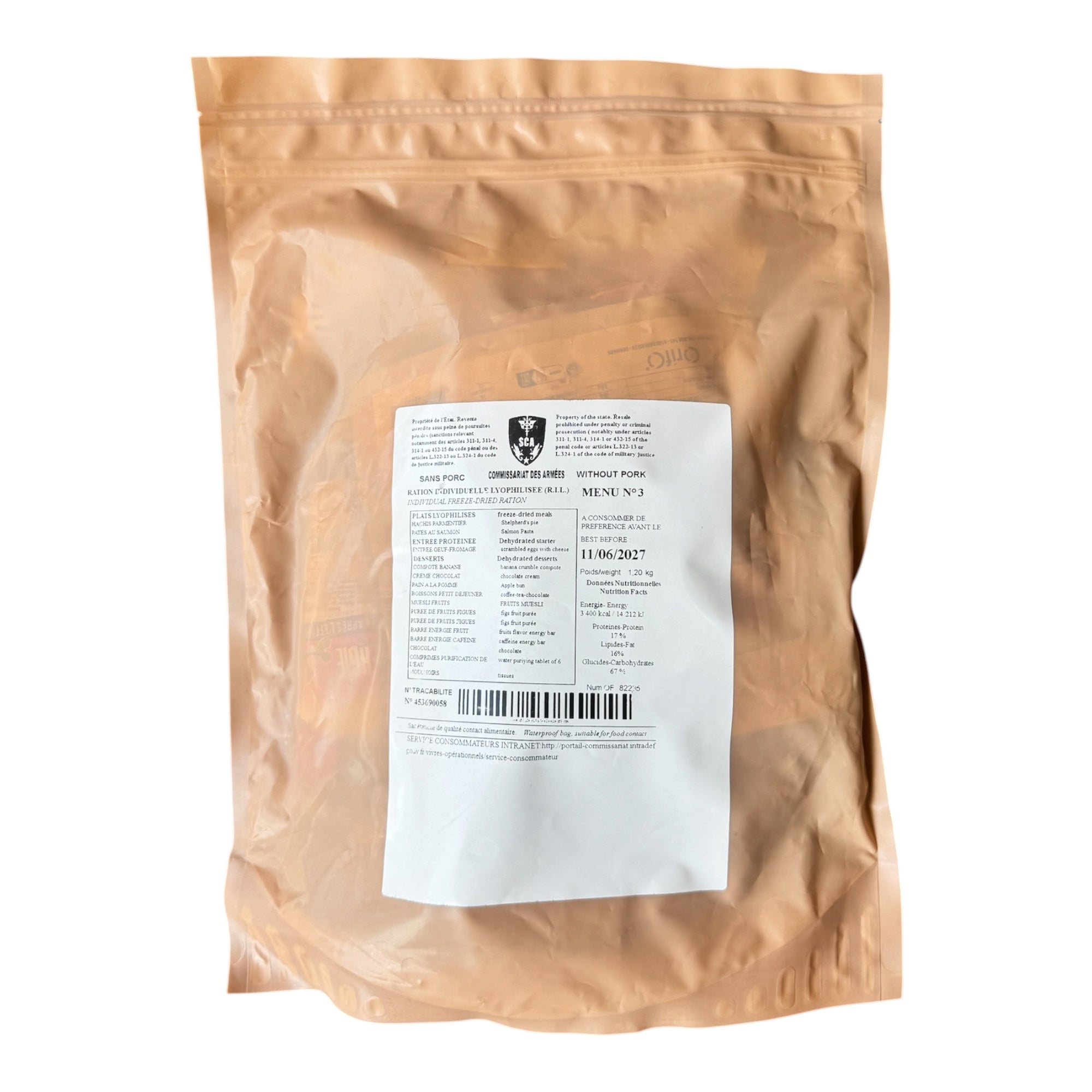 French Armed Forces 24-HOUR Cold Climate Ration Pack (RIL) – Freeze Dried French MRE (Brown Waterproof Bag)