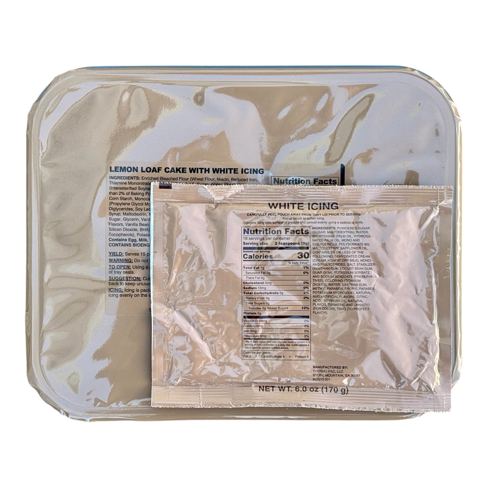 Military MRE Tray Pack, Lemon Loaf with White Icing, Ready to Eat (UGR Component)