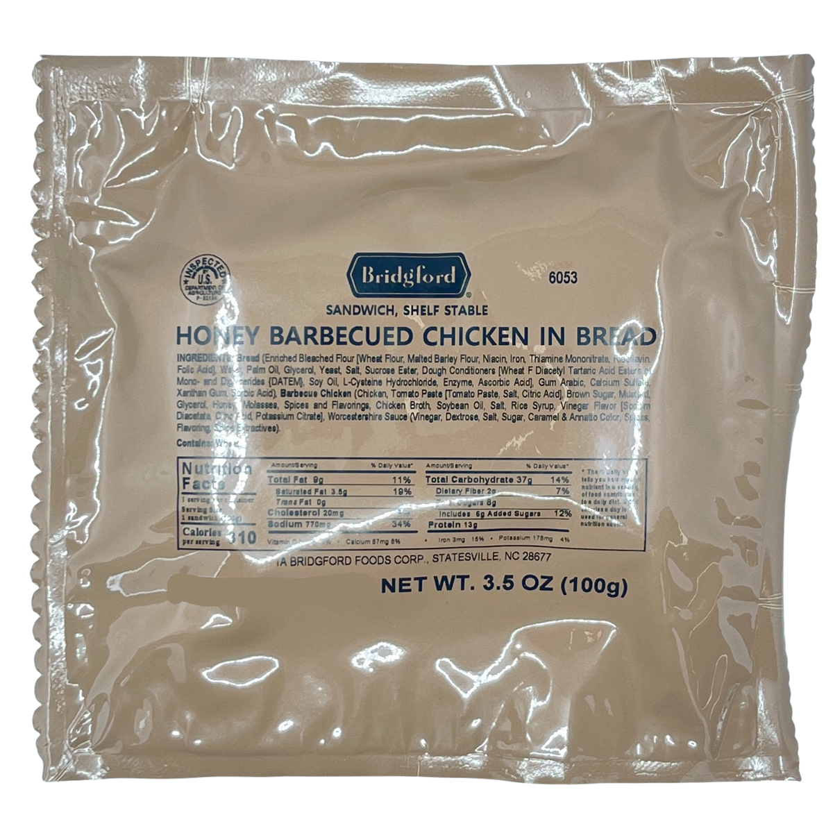 BULK MRE Sandwich - Honey BBQ Chicken Pocket Sandwich