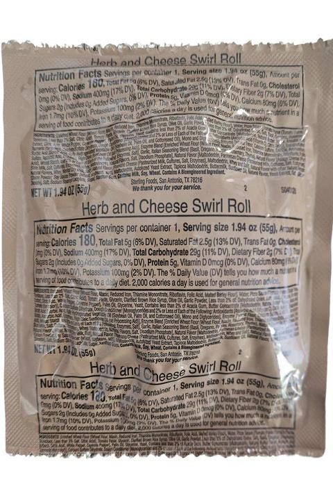 MRE Bread - Herb and Cheese Swirl Roll (Trans Fat Free)