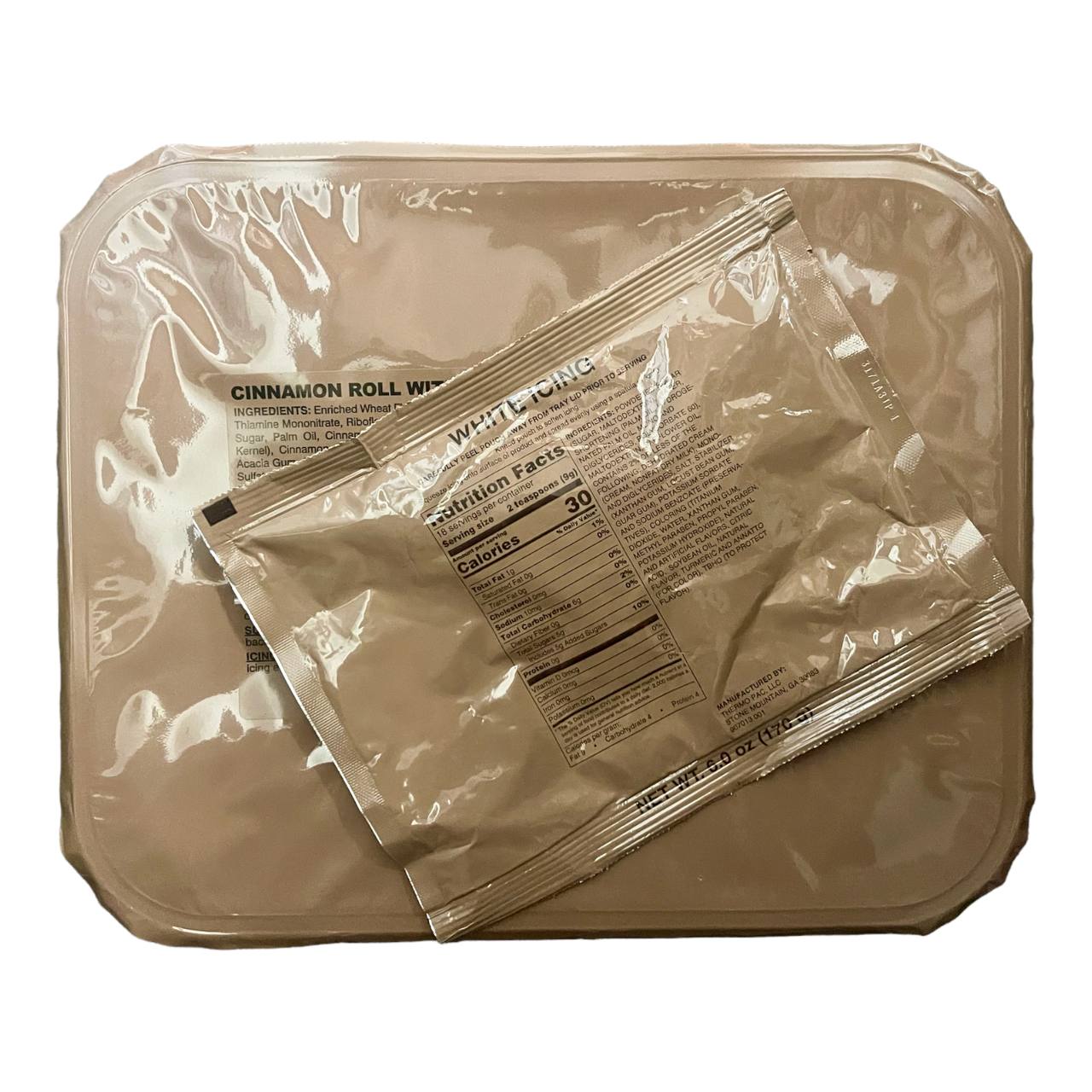 Military MRE Tray Pack, Cinnamon Roll with White Icing, Ready to Eat