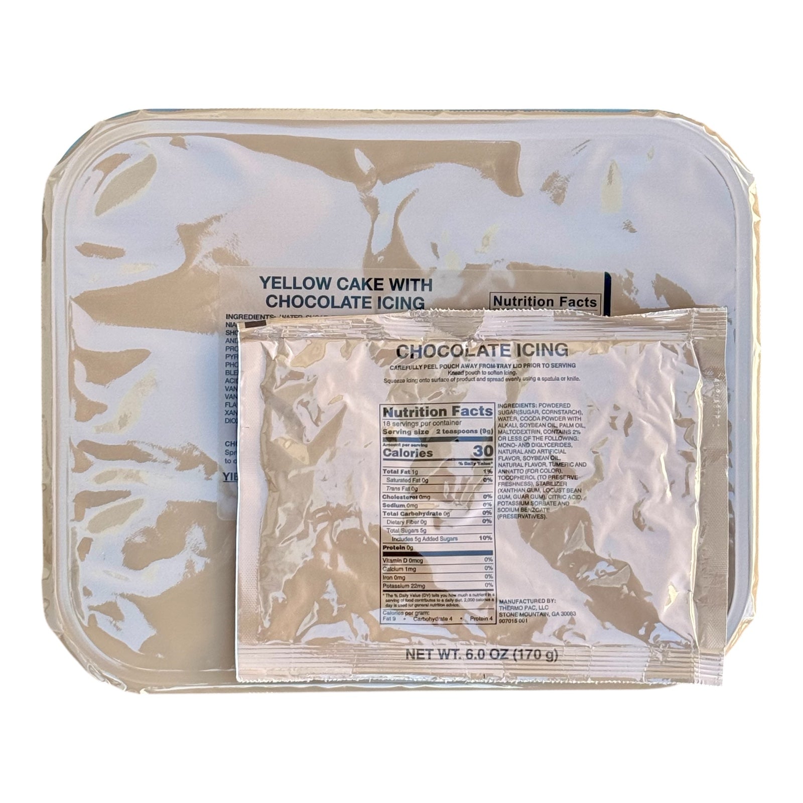 Military MRE Tray Pack, Yellow Cake with Chocolate Icing, Ready to Eat (UGR Component)