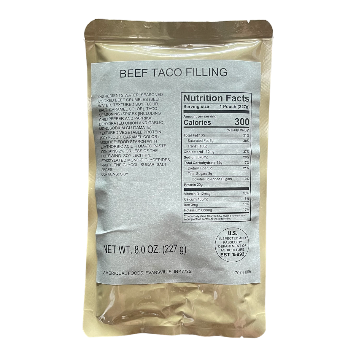 BULK MRE Entree - 72 packs of Beef Taco Filling