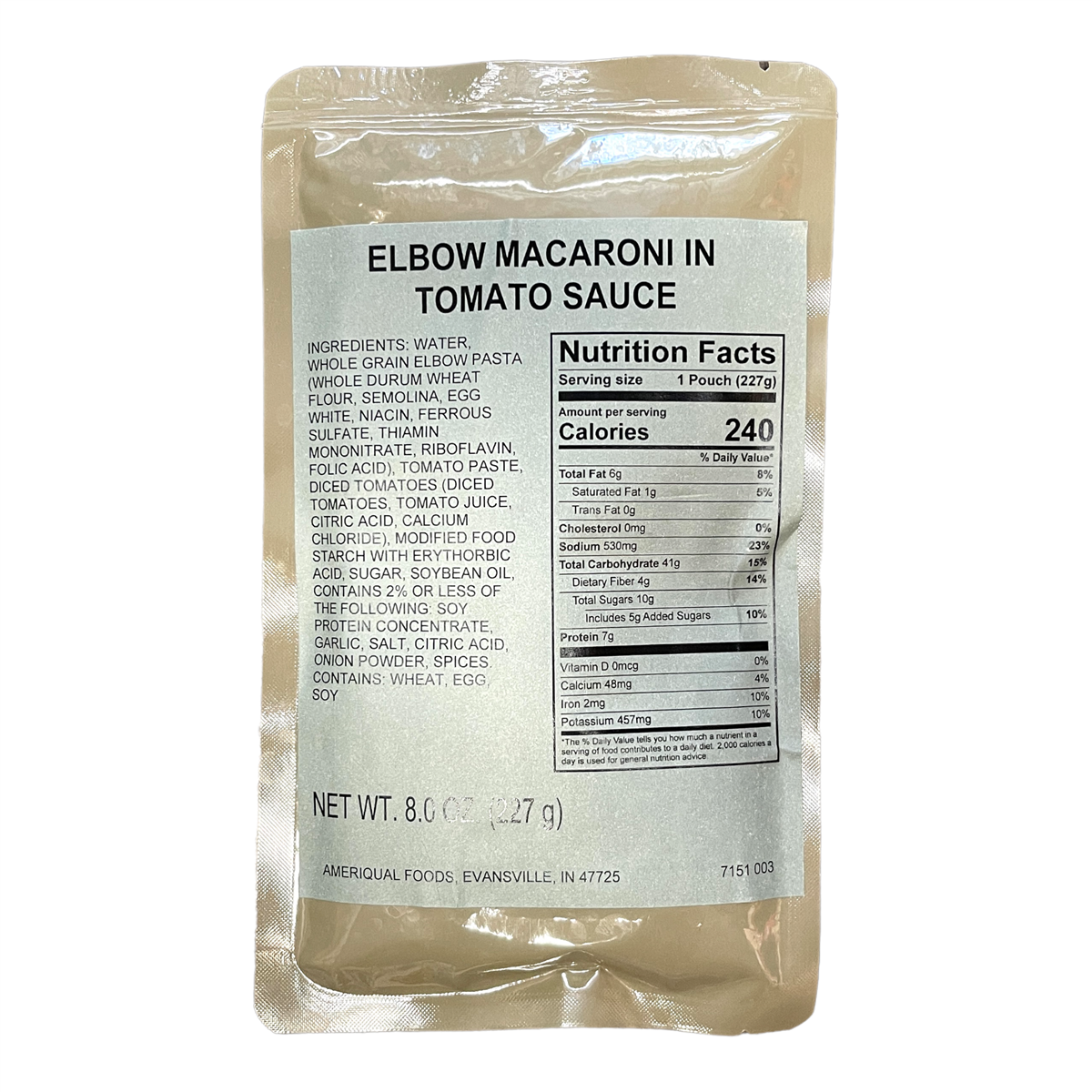 BULK MRE Entree - 72 packs of Elbow Macaroni in Tomato Sauce