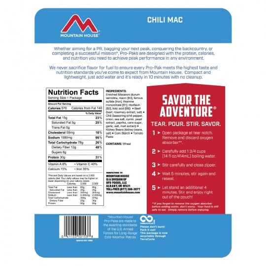 Chili Mac with Beef & Beans, Freeze Dried, PRO PAK by Mountain House